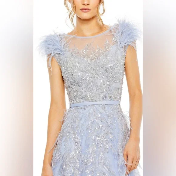 MAC DUGGALHigh Neck Feather Detail Beaded Gown
